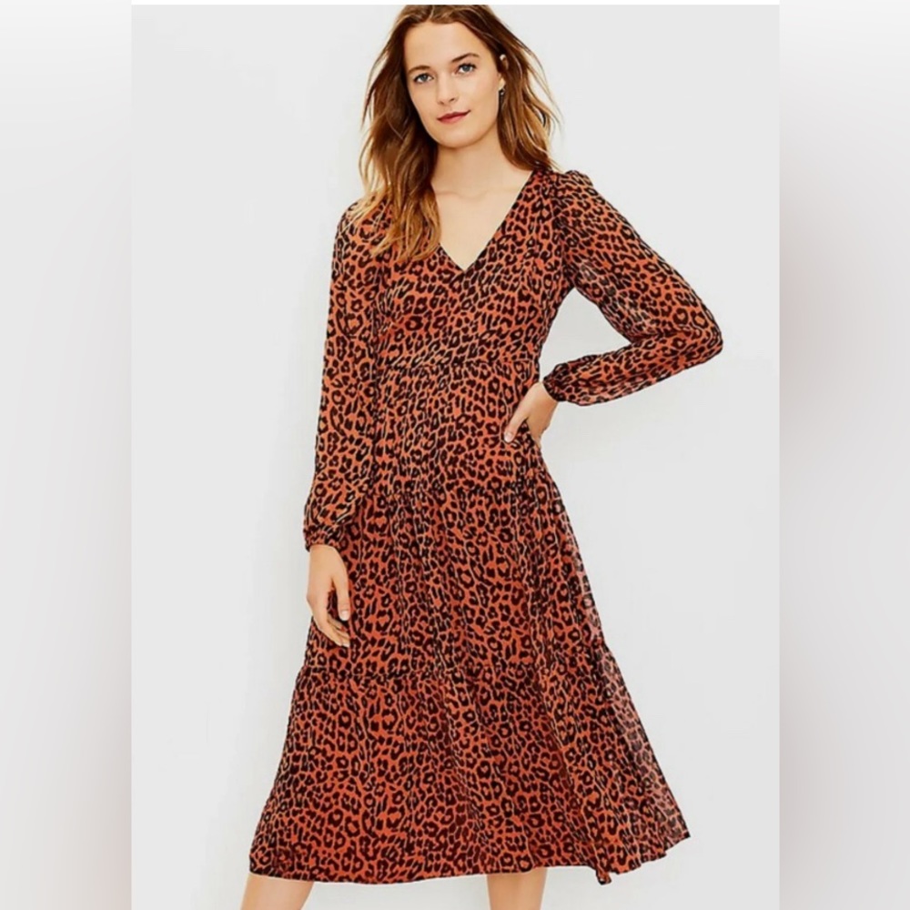 Ann Taylor Loft - sz.6 Leopard Print Midi Dress